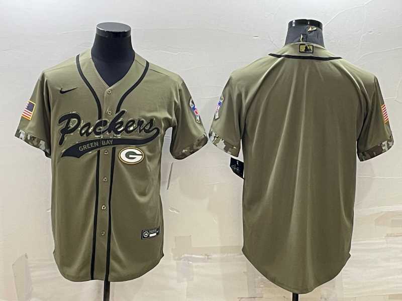 Mens Green Bay Packers Blank Olive Salute to Service Cool Base Stitched Baseball Jersey